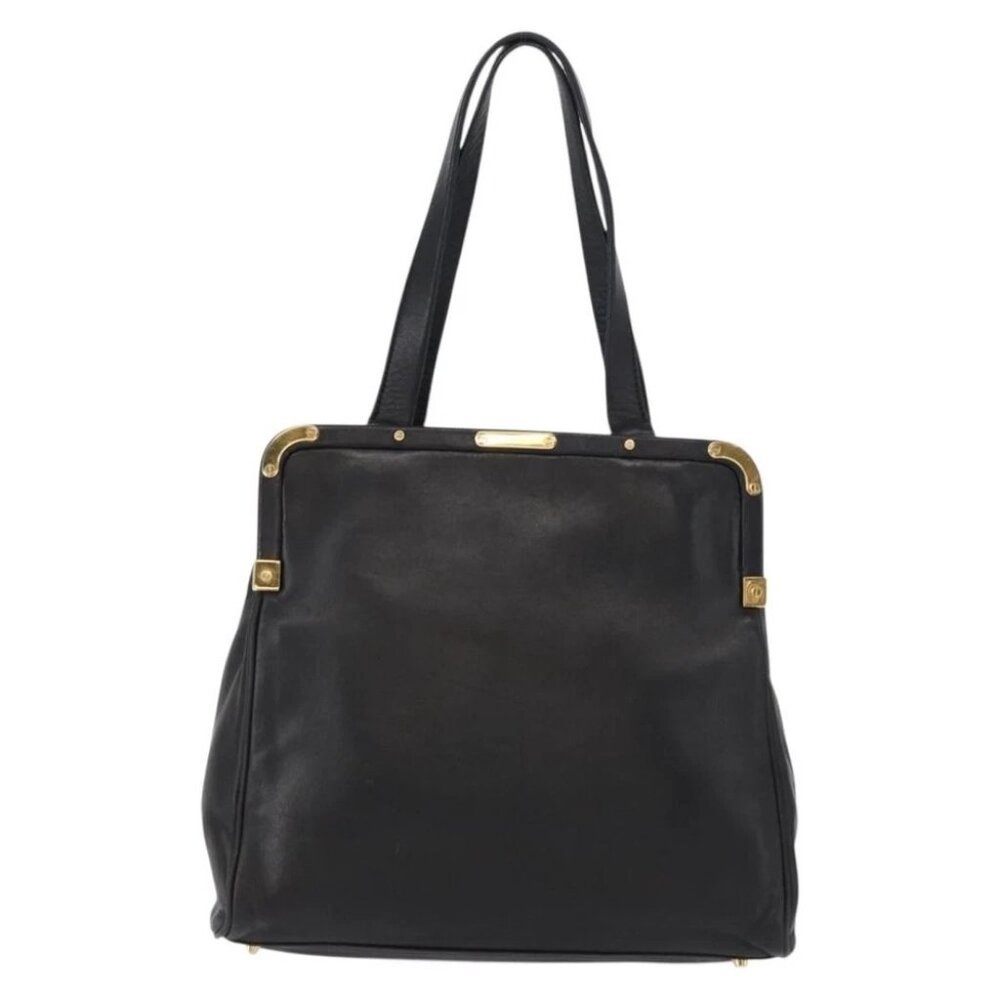 PRADA Hand Bag Leather Black Gold - Picture 2 of 16
